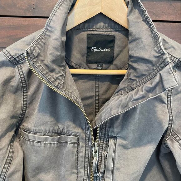 ~ Madewell SM Boho Jacket Fleet Utility Cotton Pockets Olive Green Preppy Zip - Picture 2 of 13